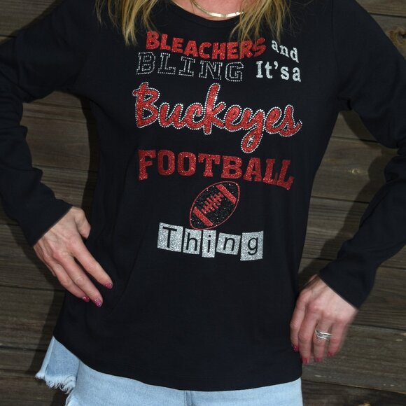 Ohio State Black Rhinestone glitter   Long Sleeved Shirt  size large - Picture 5 of 9